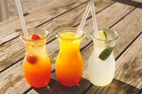 assorted fruit juice  glasses  stock photo