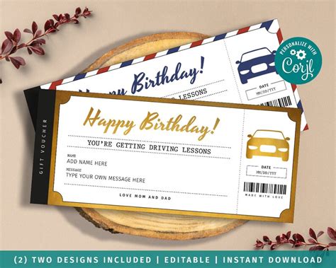 editable driving lessons gift voucher driving lessons gift etsy