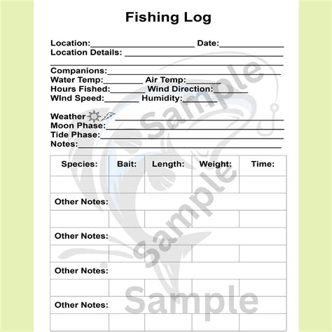 printable fishing log template printable templates