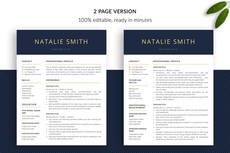 word document  page resume template   page cv template