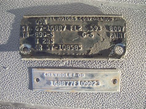chevy impala  big block dr vin id tag  cowl tag nice original match antique price
