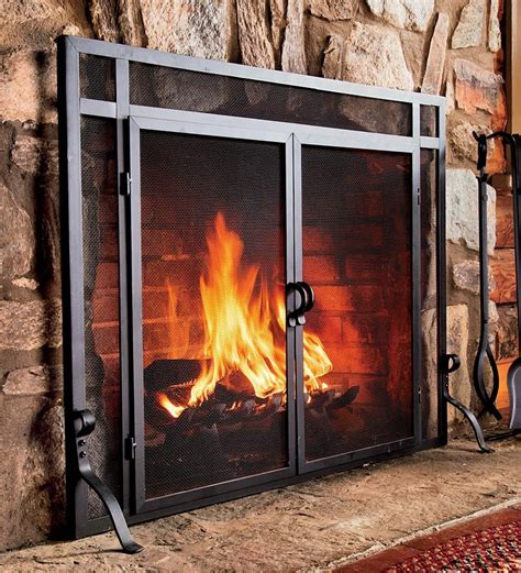 Solid Steel Classic Flat Guard Fire Screens With Doors Fireplace