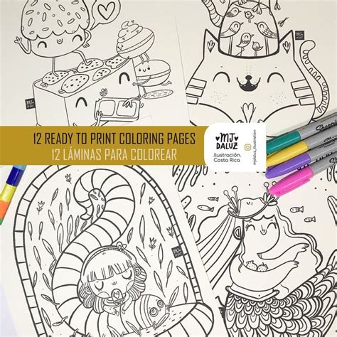 ready  print set  cute coloring pages letter sized etsy cute