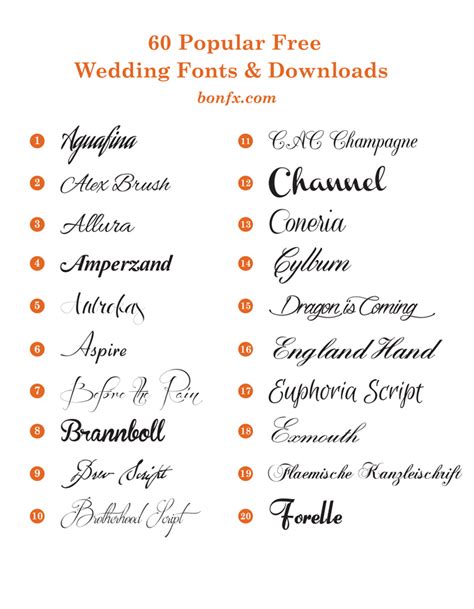 popular  wedding fonts bonfx