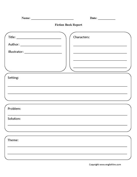 book report worksheets fiction book report worksheet