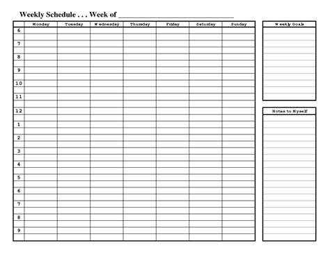 template weekly schedule printable