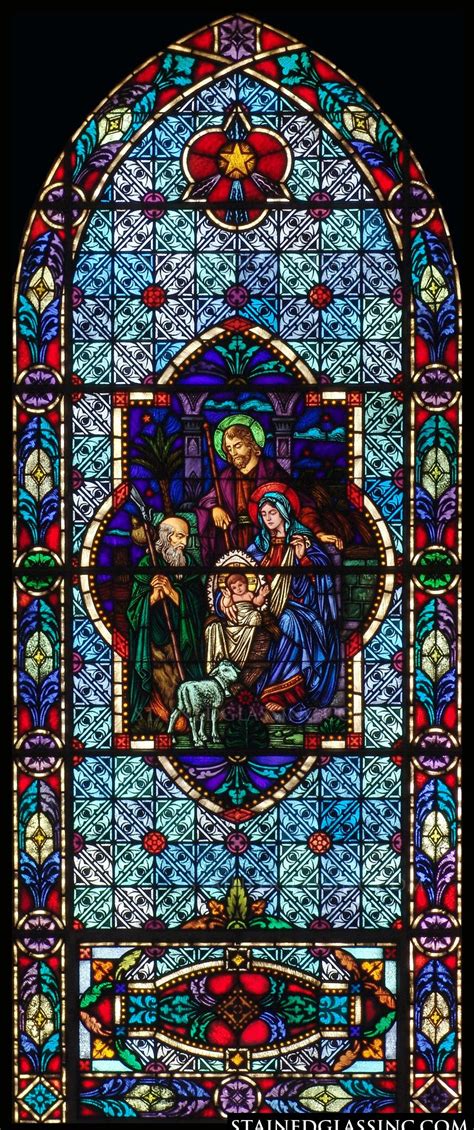 ornate nativity religious stained glass window