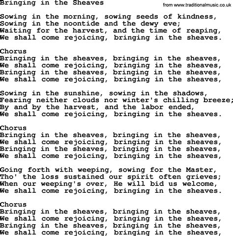 baptist hymnal christian song bringing   sheaves lyrics