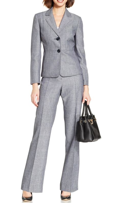 le suit  navy blue womens  seamed  button pant suit set