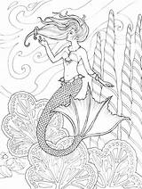 Mermaids Volwassenen Printable Dover Zeemeermin Colouring Grown Verschoor Kolorowanki Doverpublications Downloaden sketch template