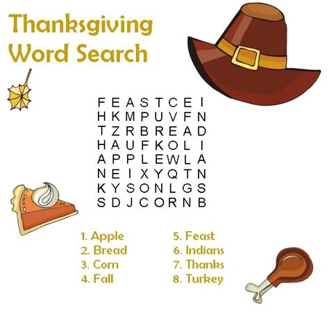 printable thanksgiving word search  kids