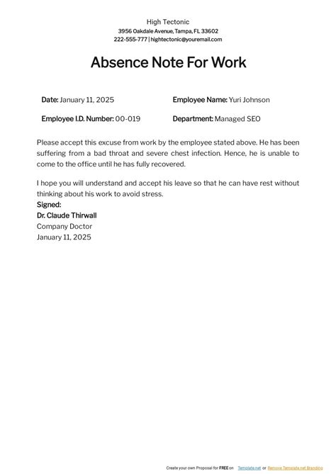 formal excuse letter  absence template google docs word apple