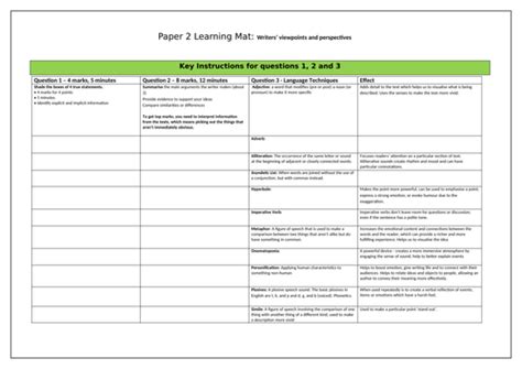 gcse language paper  revision mat teaching resources