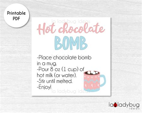 printable instant  hot cocoa bomb tag cookie tags paper party