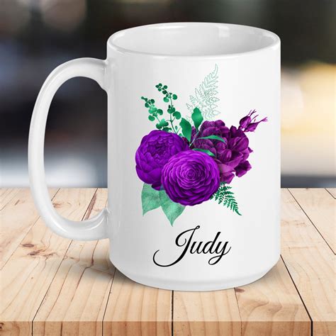 personalized  mug  women custom  coffee mug personalized gift   purple peony