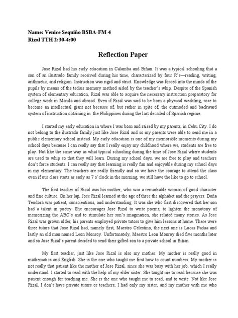 reflection paper   rizal reaction paper