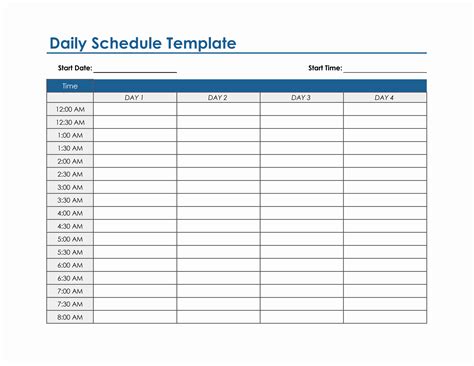 daily schedule template  excel