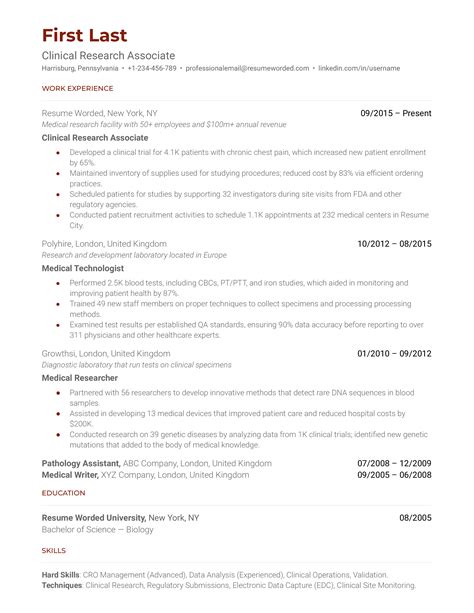 clinical research resume examples   resume worded