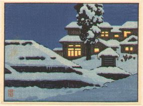 toshi yoshida woodblock print night snow scene sold item