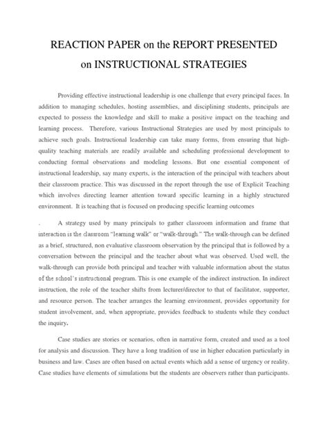 reaction paper   report presented teachers strategic management