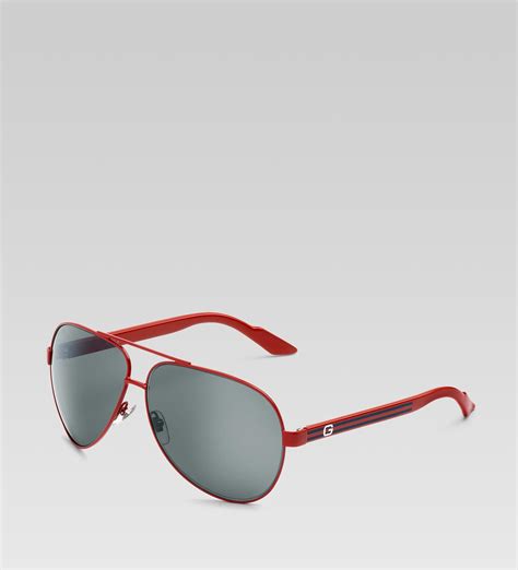 Gucci Medium Aviator Sunglasses With G Detail And Web On Temple In Red