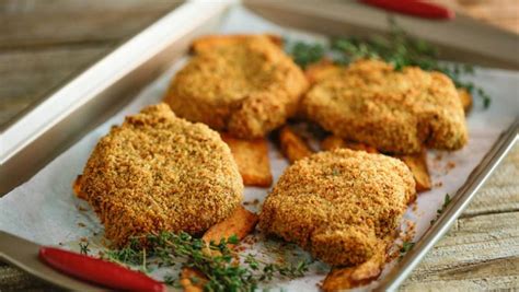 Clodagh Mckenna S Crispy Mustard Breaded Pork Chops With Sweet Potato