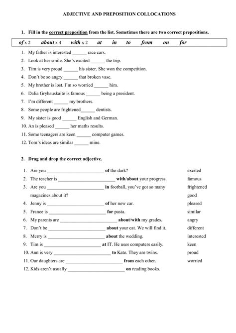 adjectives  prepositions interactive activity