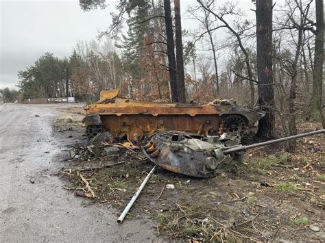 destroyed russian military convoy  dmytrivka village  irpin bucha ukraine interactive