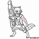 Raccoon Drawing Easy Rocket Draw Step Drawings Sketchok Paintingvalley Superheroes Comics sketch template