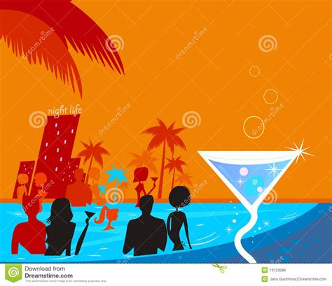 Water Night Party People In Pool And Fresh Martini Royalty Free Stock
