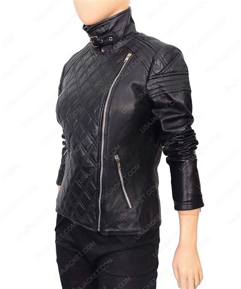 Womens Quilted Stitched Black Motorcycle Leather Jacket