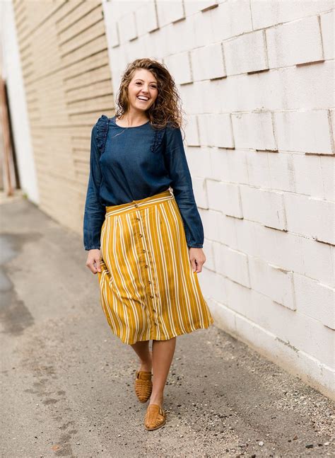 Modest Women S Stripe Button Midi Skirt Inherit Clothing