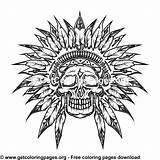 Indian Headdress Coloring Pages Feathers Skull Color Choose Board sketch template