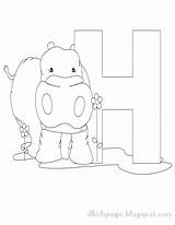 Coloring Worksheet Letter Hippopotamus Alphabet Animal Kids sketch template