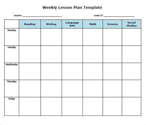 weekly lesson plan templates