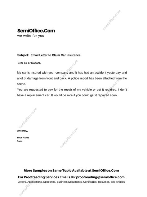 sample letter  claim car insurance semiofficecom