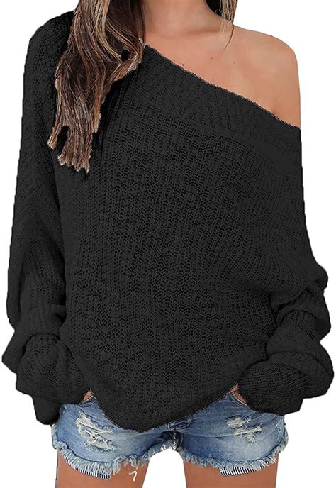 Anatoky Womens Off Shoulder Pullover Knit Jumper Batwing Sleeve