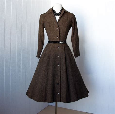 vintage 1950 s dress classic wool tweed full skirt