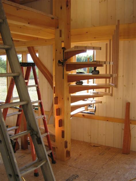 spiral stair  timber frame cabin