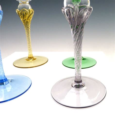 Vintage Colored Stem Wine Glasses Hand Blown Crystal From