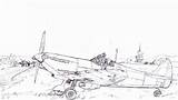 Spitfire Plane Coloring Drawing Pages Sketch Template Line sketch template