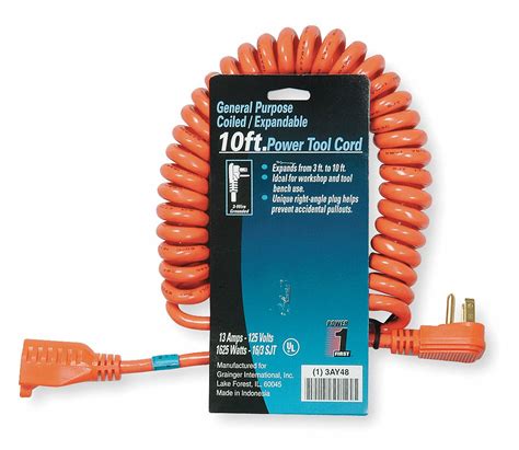 power  coiled extension cord indoor    ac number  outlets  orange ay
