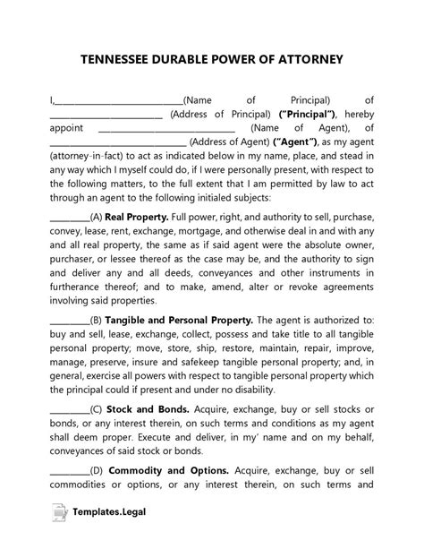 tennessee power  attorney templates  word  odt