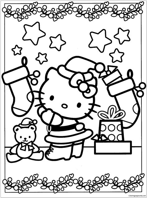 kitty christmas  coloring page  printable coloring pages