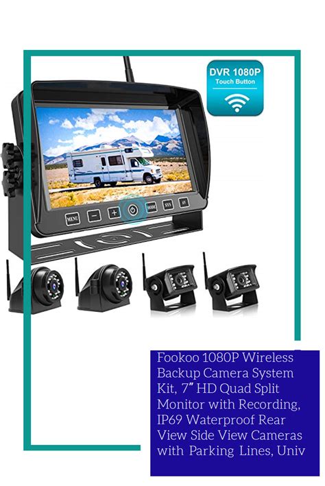 fookoo p wireless backup camera system kit  hd quad split monitor  recording ip