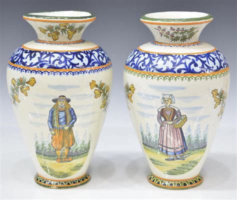 french henriot quimper faience pottery vases    austin auction gallery  tx