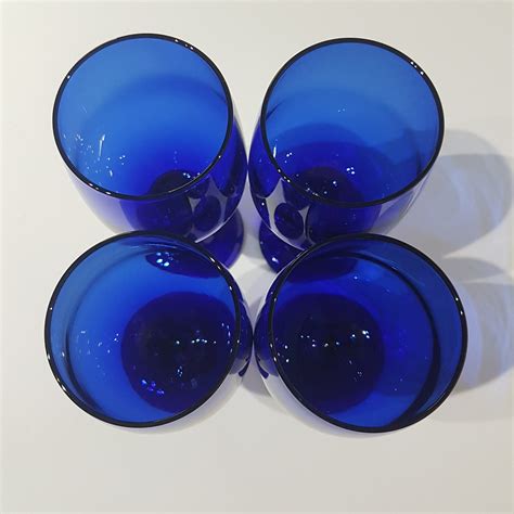 Set Of 4 Cobalt Blue Libbey Premiere Wine Glasses Blue Stemware Water