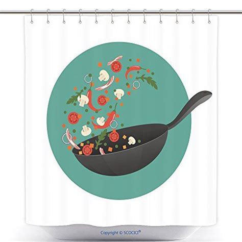 Funky Shower Curtains Cooking Process Vector Illustration Flipping