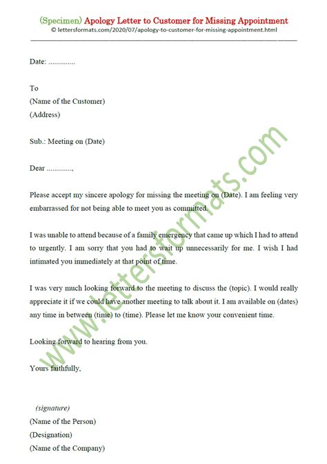 apology letter  customer  missing appointment sample