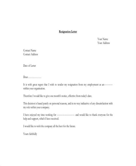 simple resignation letters  premium templates simple